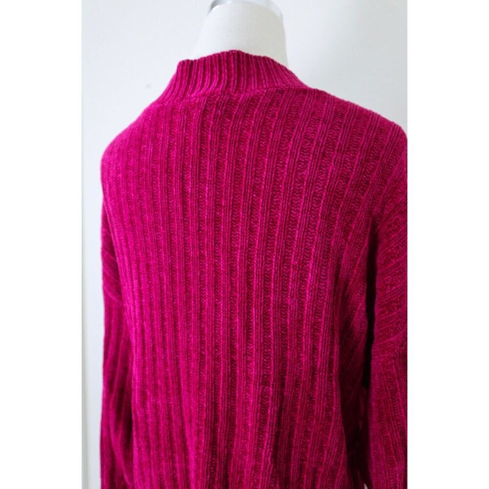 Vintage 1990s Talbots Kids XL Chenille Rib Knit Sweater Rayon Fuchsia Pink - Picture 8 of 10